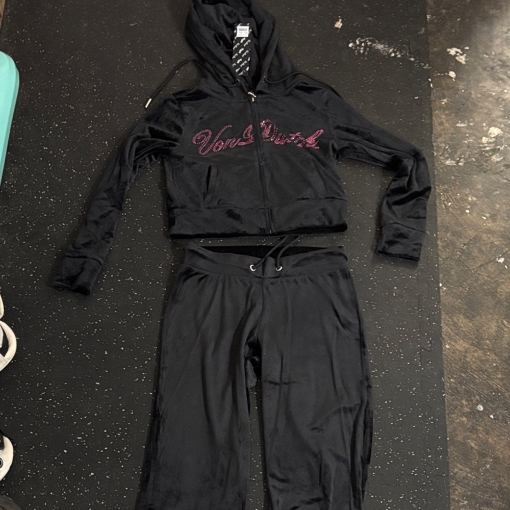 Von Dutch Black Tracksuit with Pink Logo